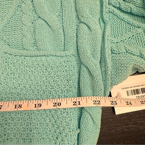 POL Cable Knit Sweater Women’s Small Open Back Tie Green Boho Colorful Pocket - Picture 8 of 10